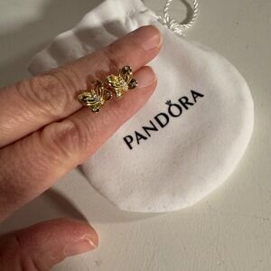 Pandora Gold Butterfly Stud Earrings Cubic Zirconia Sparkle